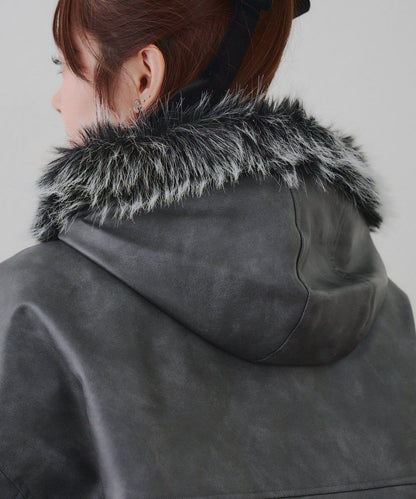 顯瘦造型最強外套【RMAF】連帽毛絨蝴蝶結飛行夾克