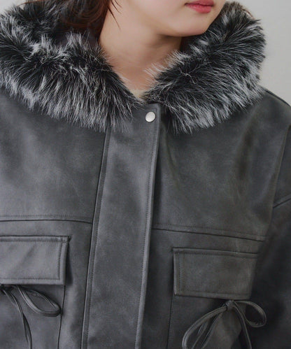 顯瘦造型最強外套【RMAF】連帽毛絨蝴蝶結飛行夾克