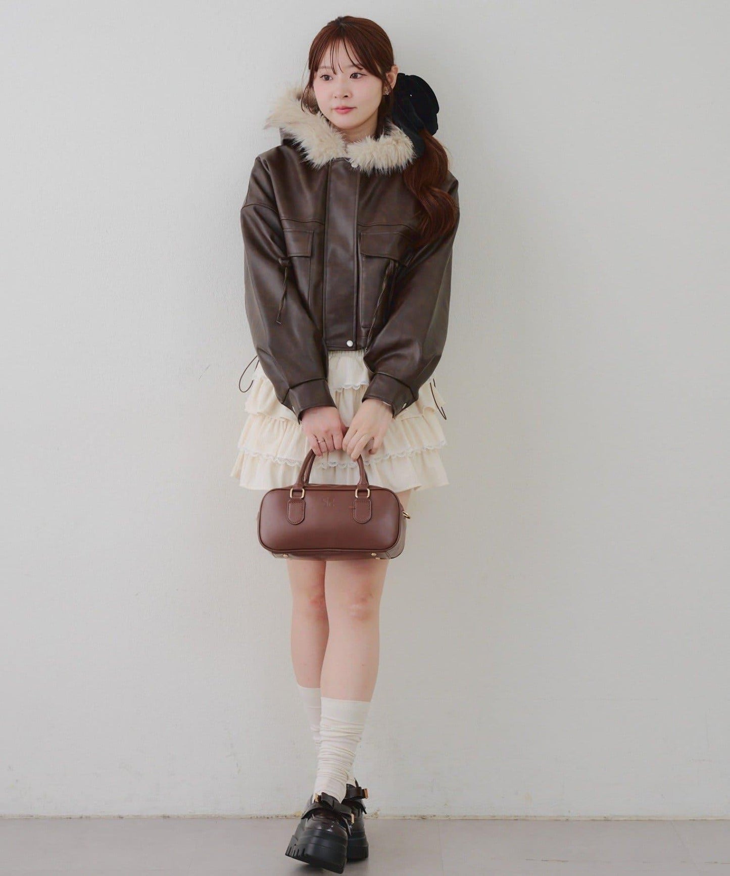 顯瘦造型最強外套【RMAF】連帽毛絨蝴蝶結飛行夾克