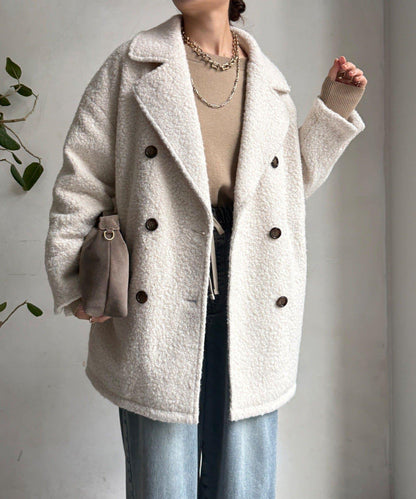羊羔絨羽絨雙排扣西裝領大衣