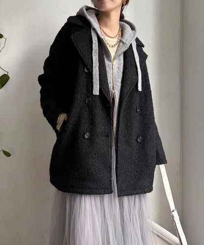 羊羔絨羽絨雙排扣西裝領大衣