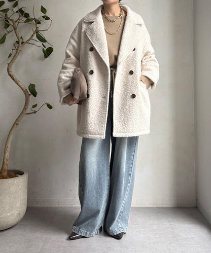 羊羔絨羽絨雙排扣西裝領大衣