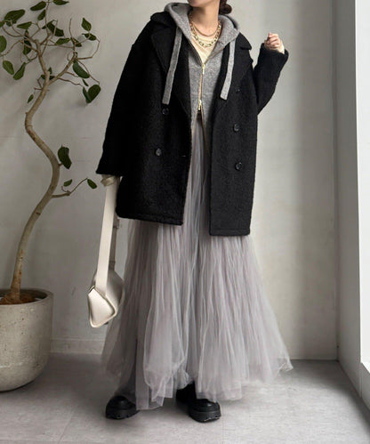 羊羔絨羽絨雙排扣西裝領大衣