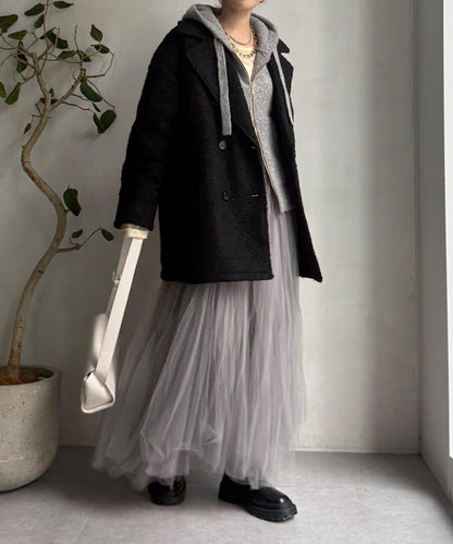 羊羔絨羽絨雙排扣西裝領大衣