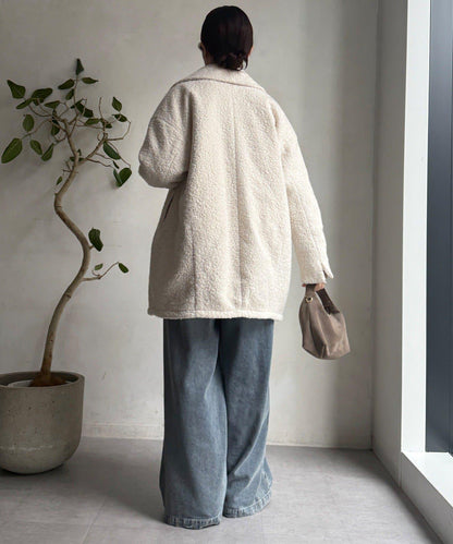 羊羔絨羽絨雙排扣西裝領大衣