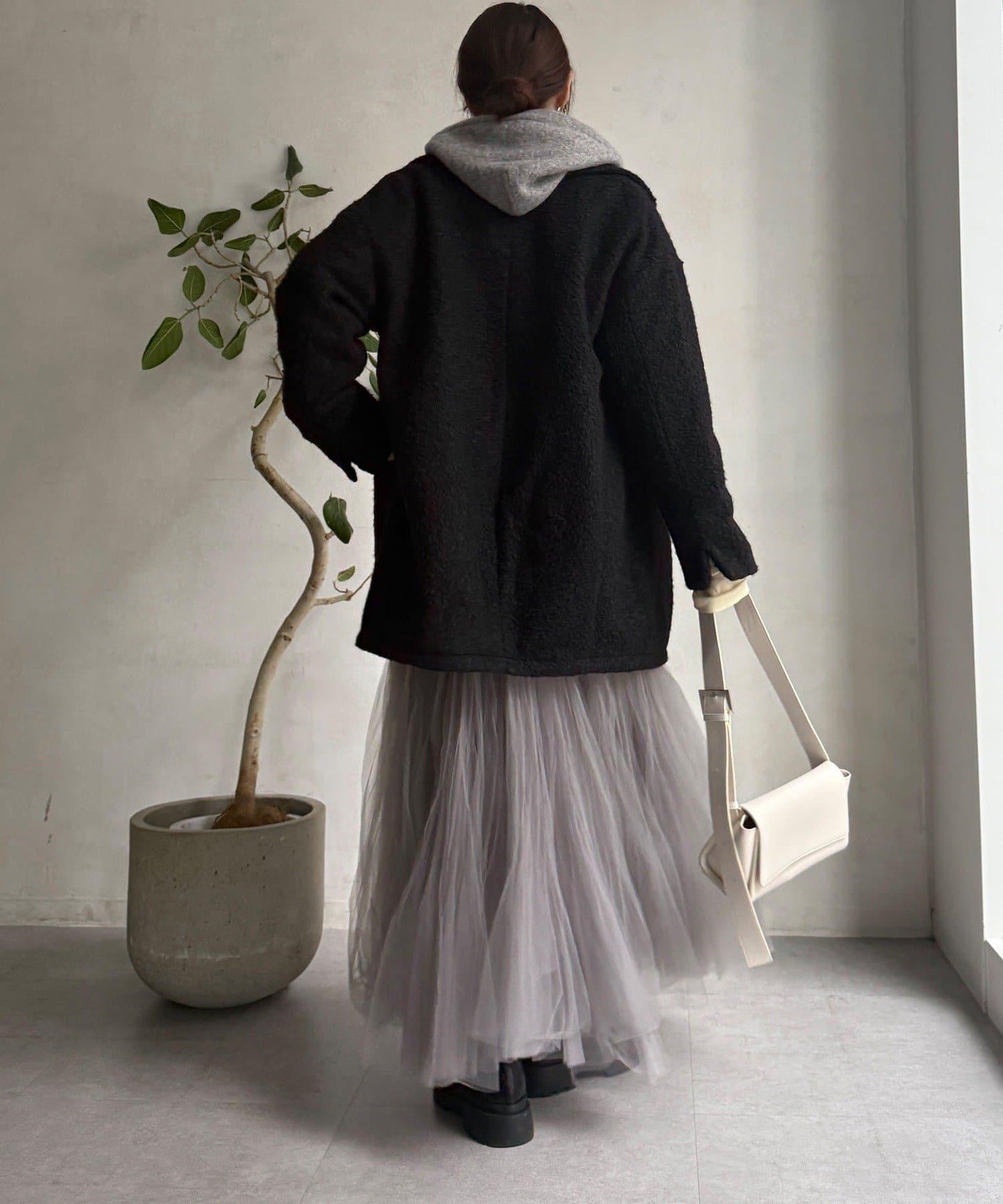 羊羔絨羽絨雙排扣西裝領大衣