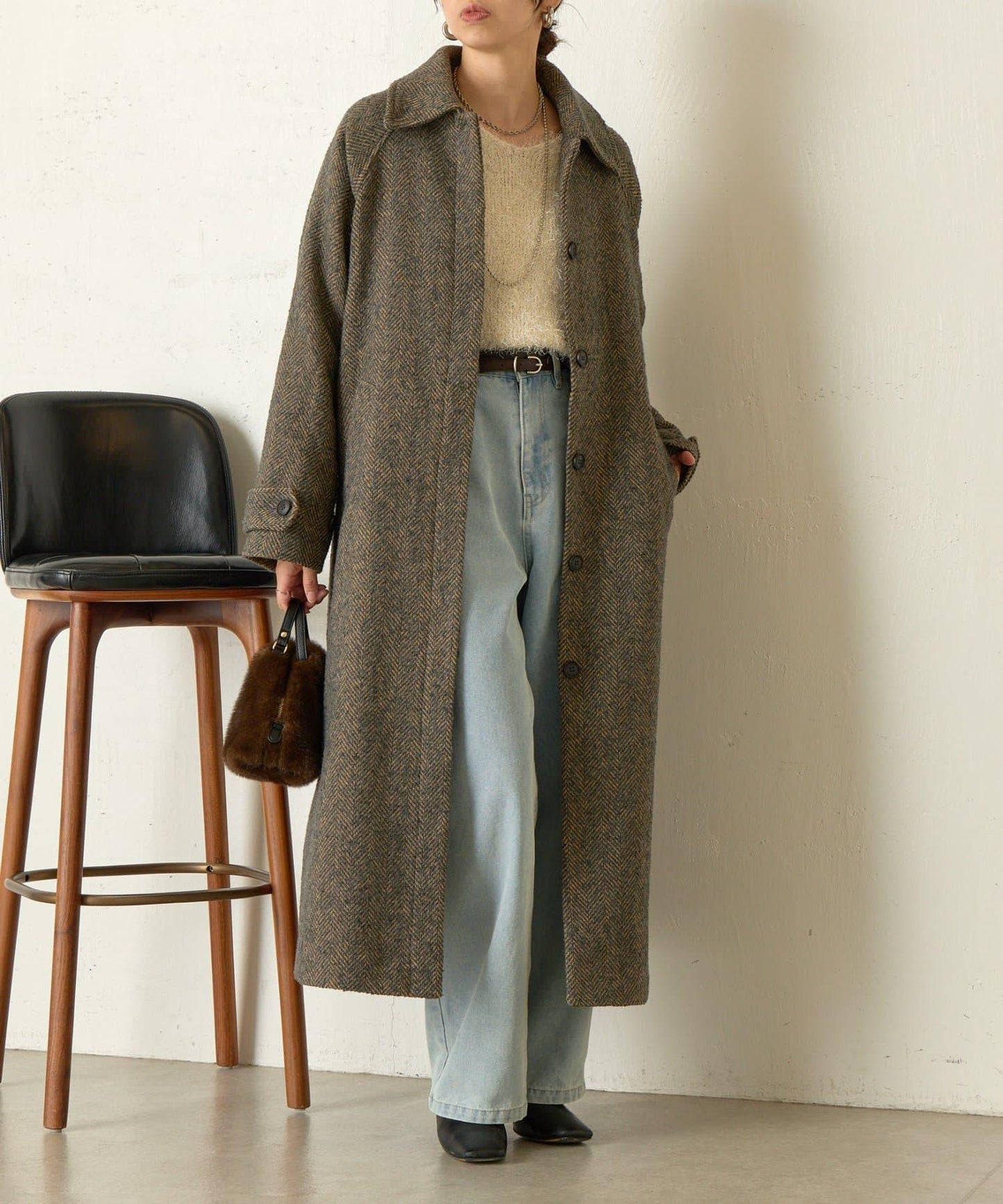 人字紋長款大衣