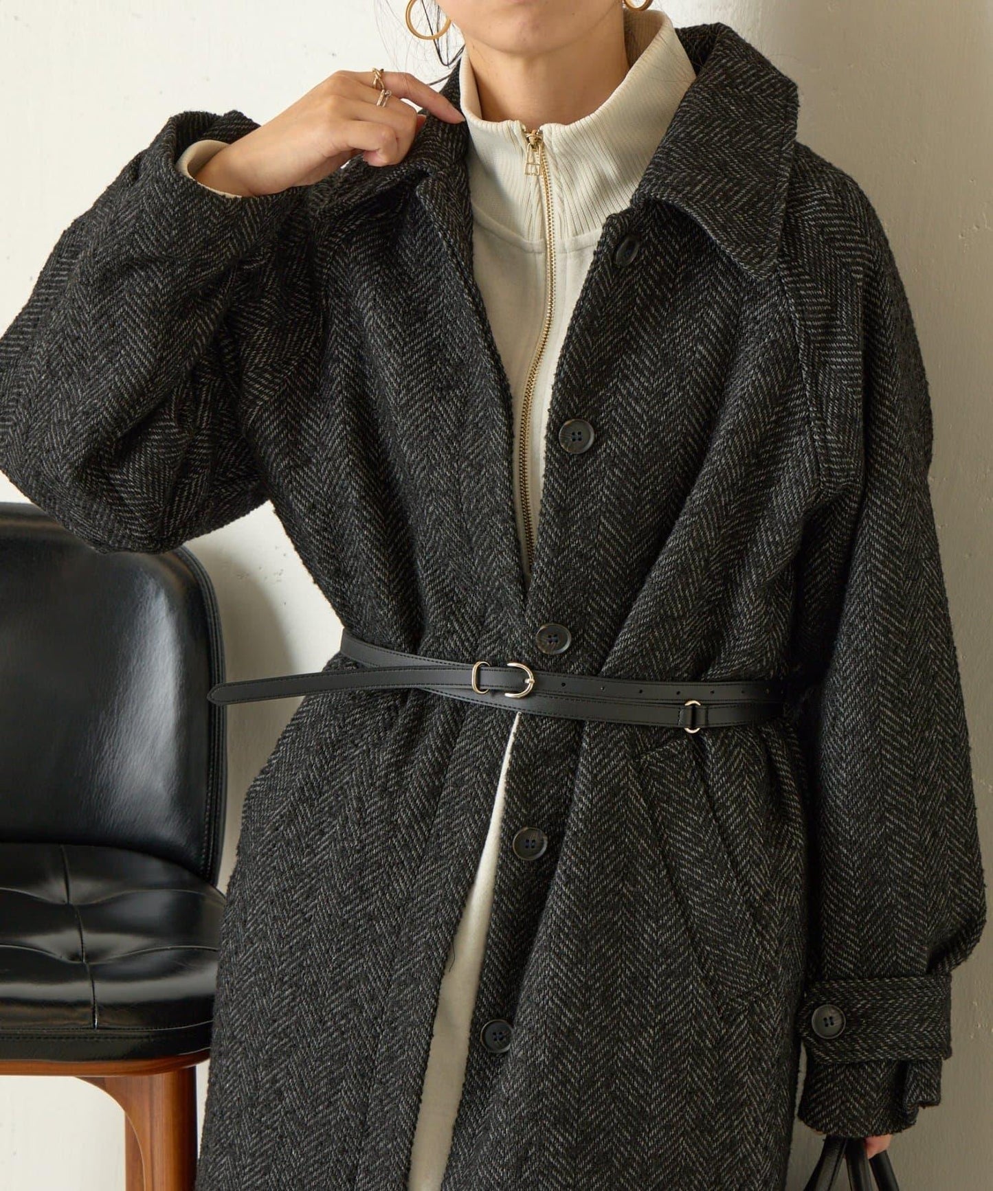 人字紋長款大衣