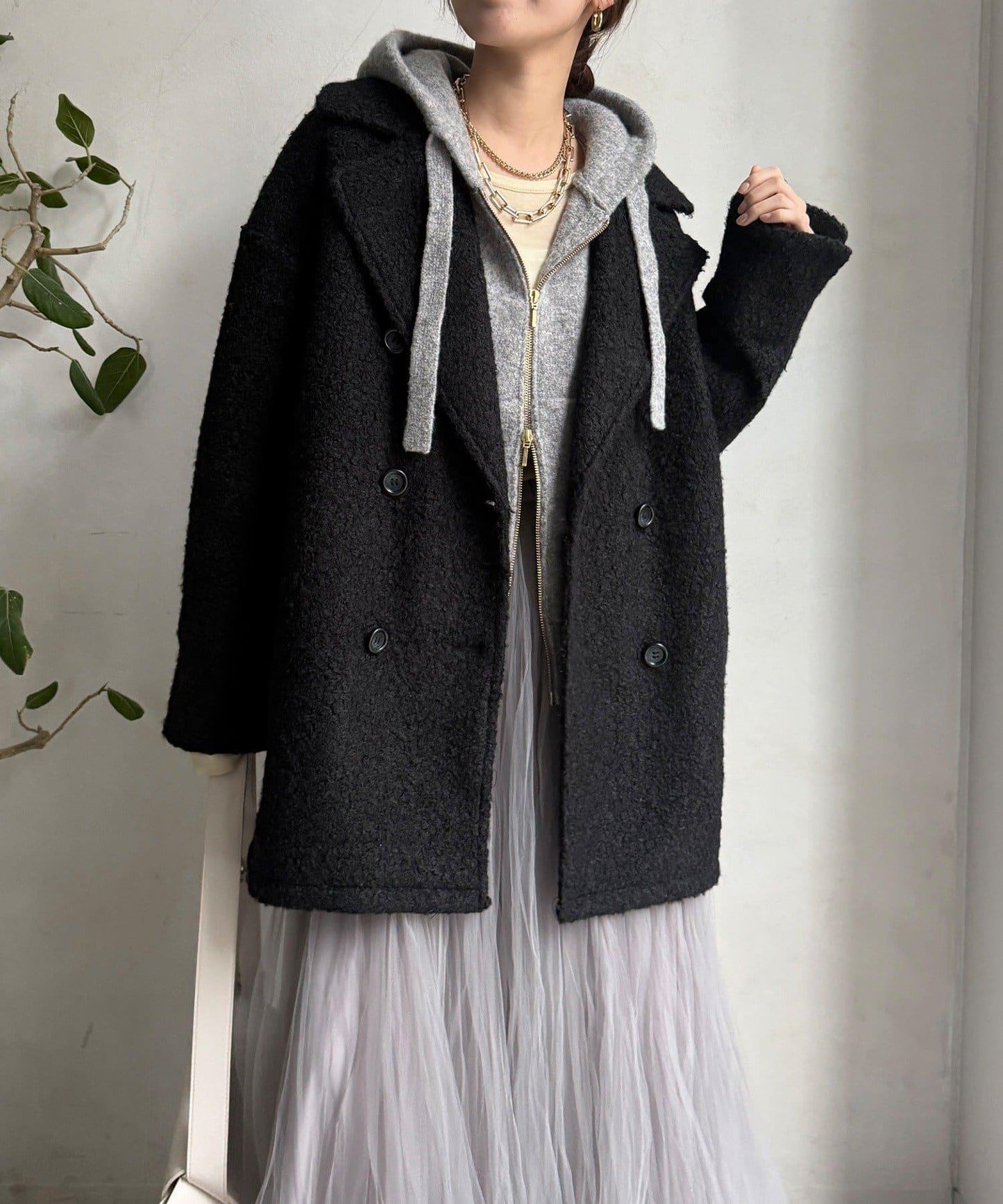 羊羔絨羽絨雙排扣西裝領大衣