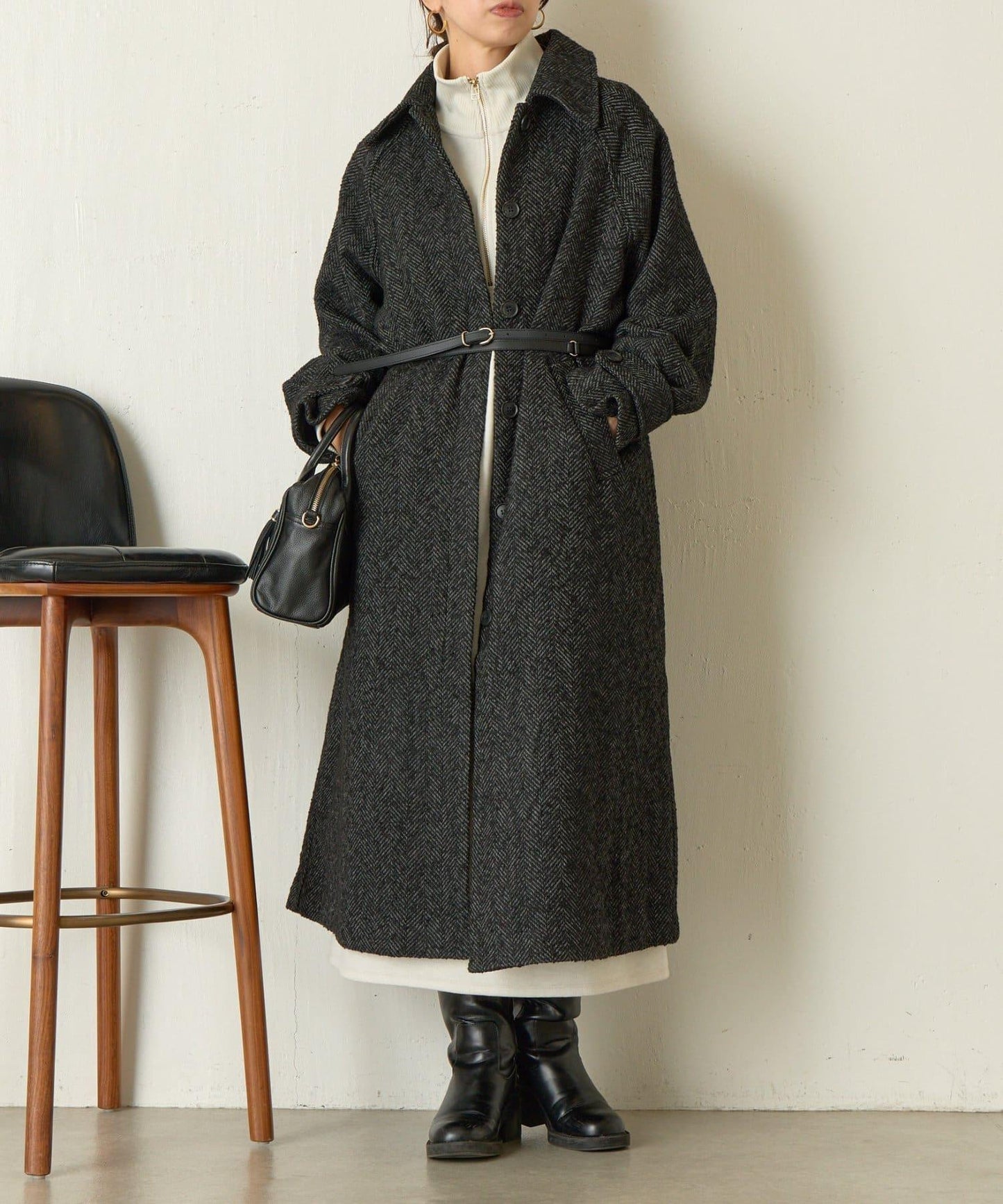 人字紋長款大衣