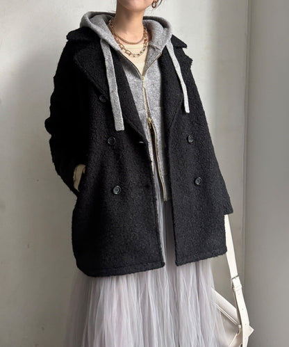 羊羔絨羽絨雙排扣西裝領大衣