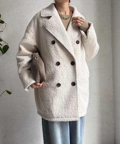 羊羔絨羽絨雙排扣西裝領大衣