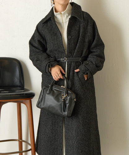 人字紋長款大衣