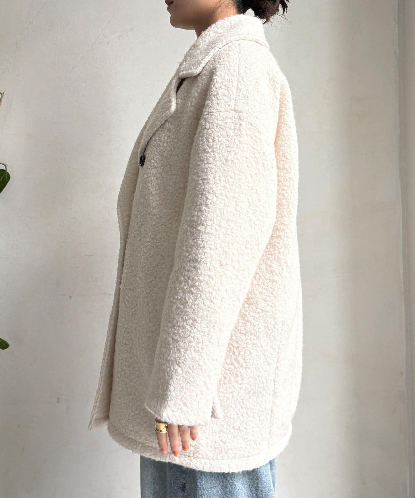 羊羔絨羽絨雙排扣西裝領大衣