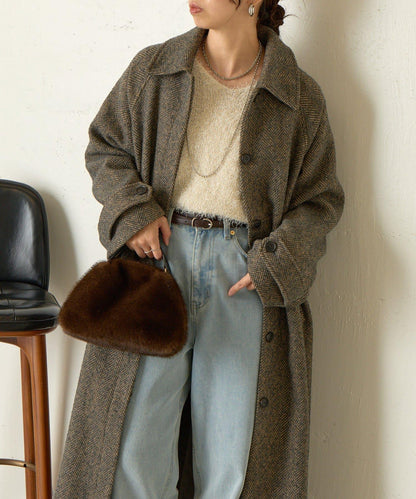 人字紋長款大衣