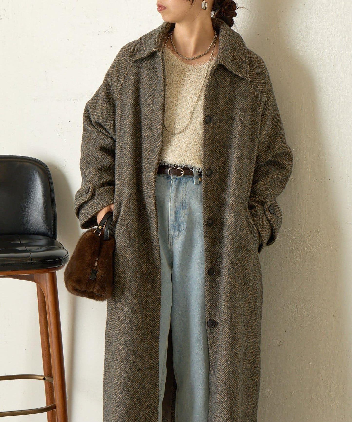 人字紋長款大衣