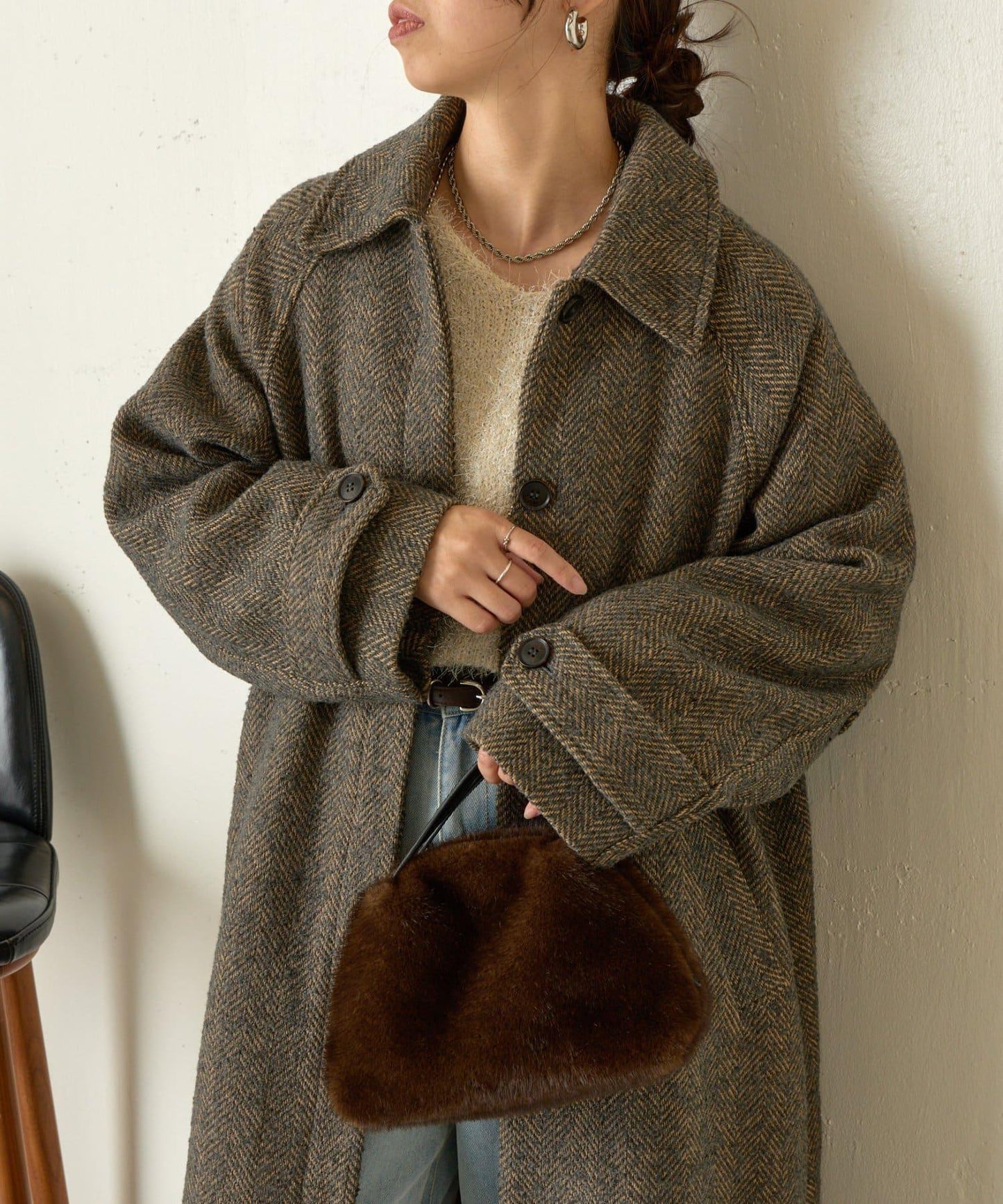 人字紋長款大衣