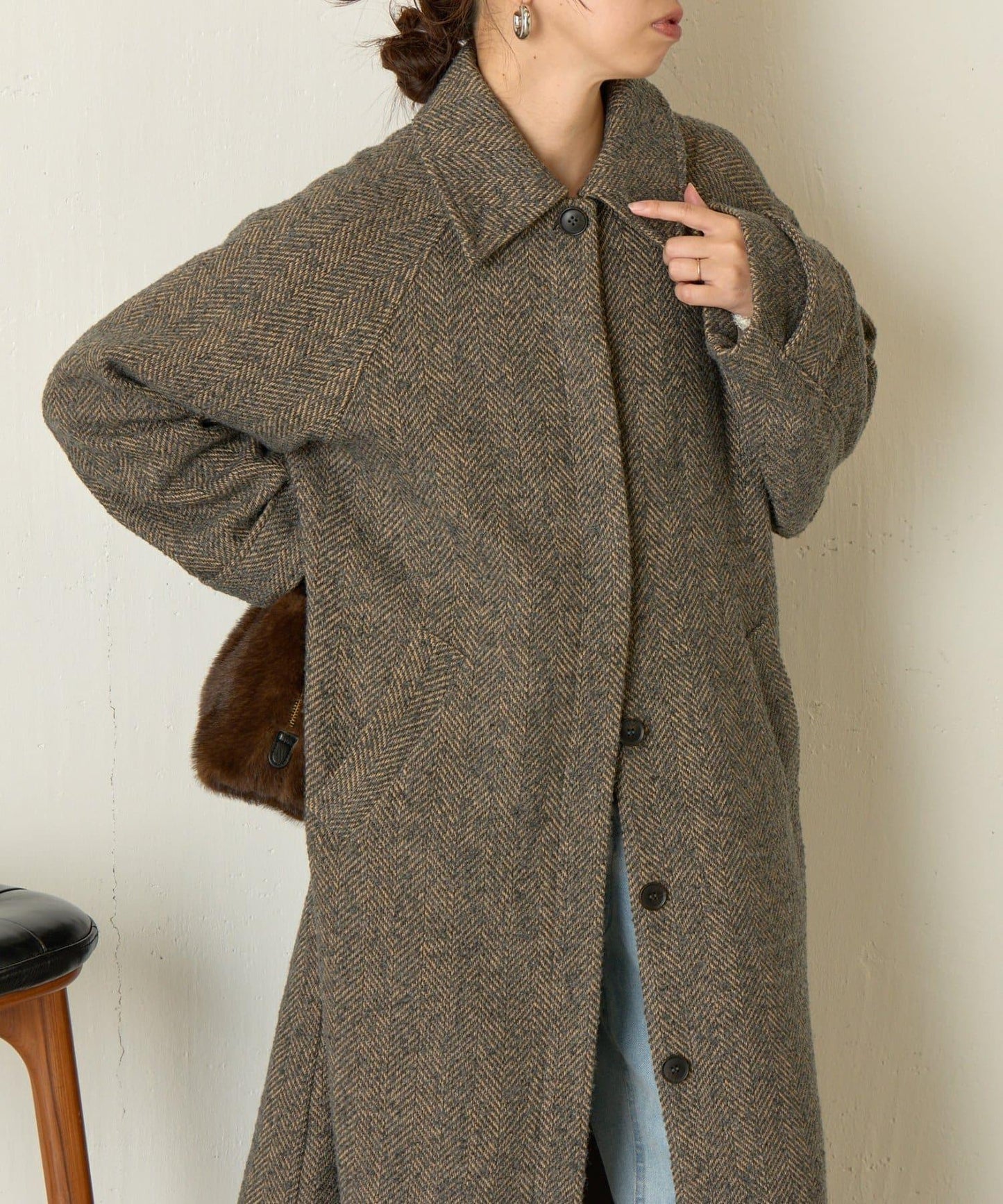 人字紋長款大衣