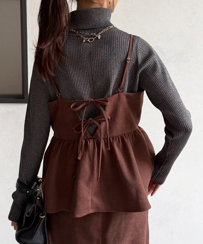 吊帶荷葉邊上衣×修身長裙