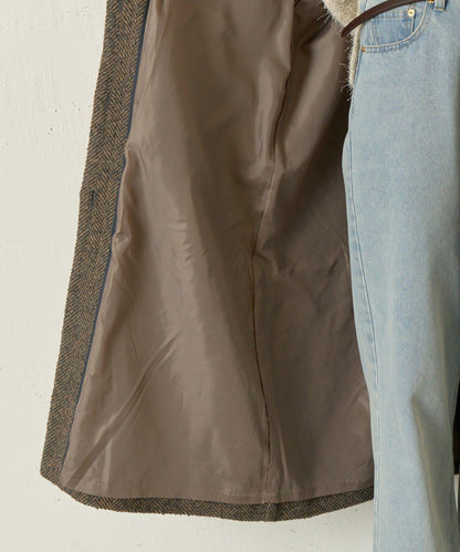 人字紋長款大衣