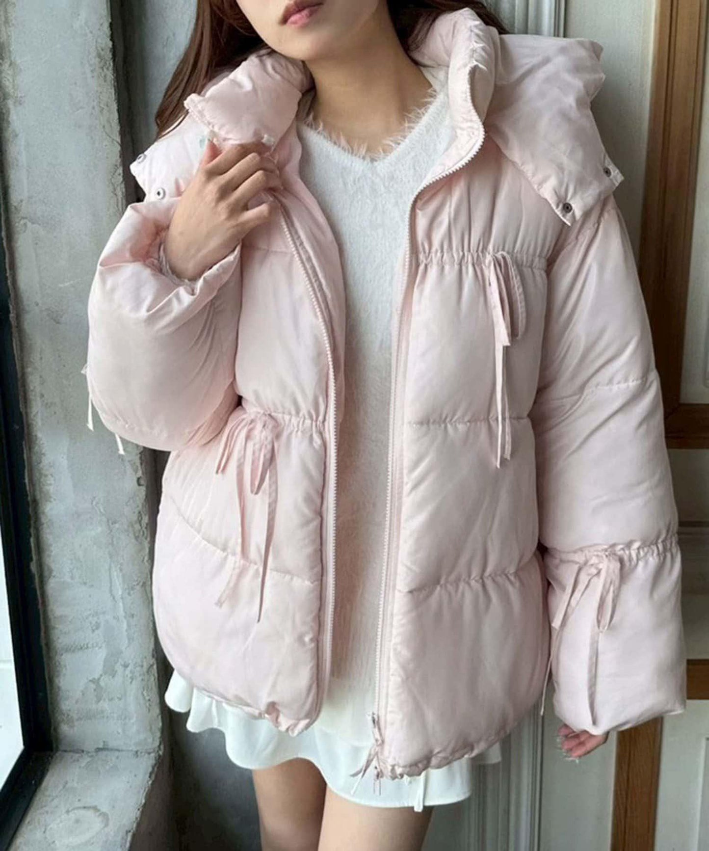 蝴蝶結環保羽絨中長款夾克