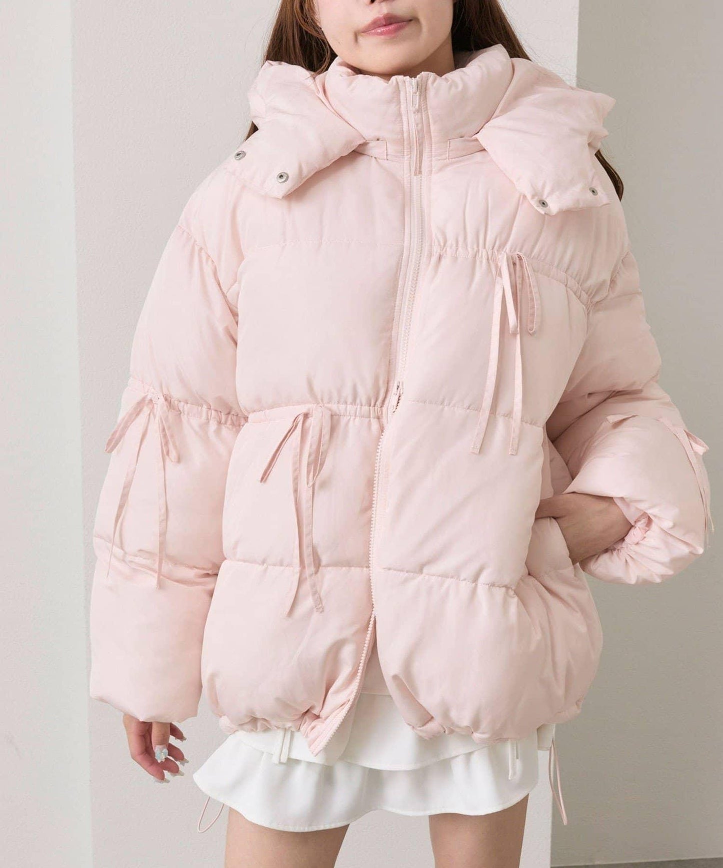 蝴蝶結環保羽絨中長款夾克