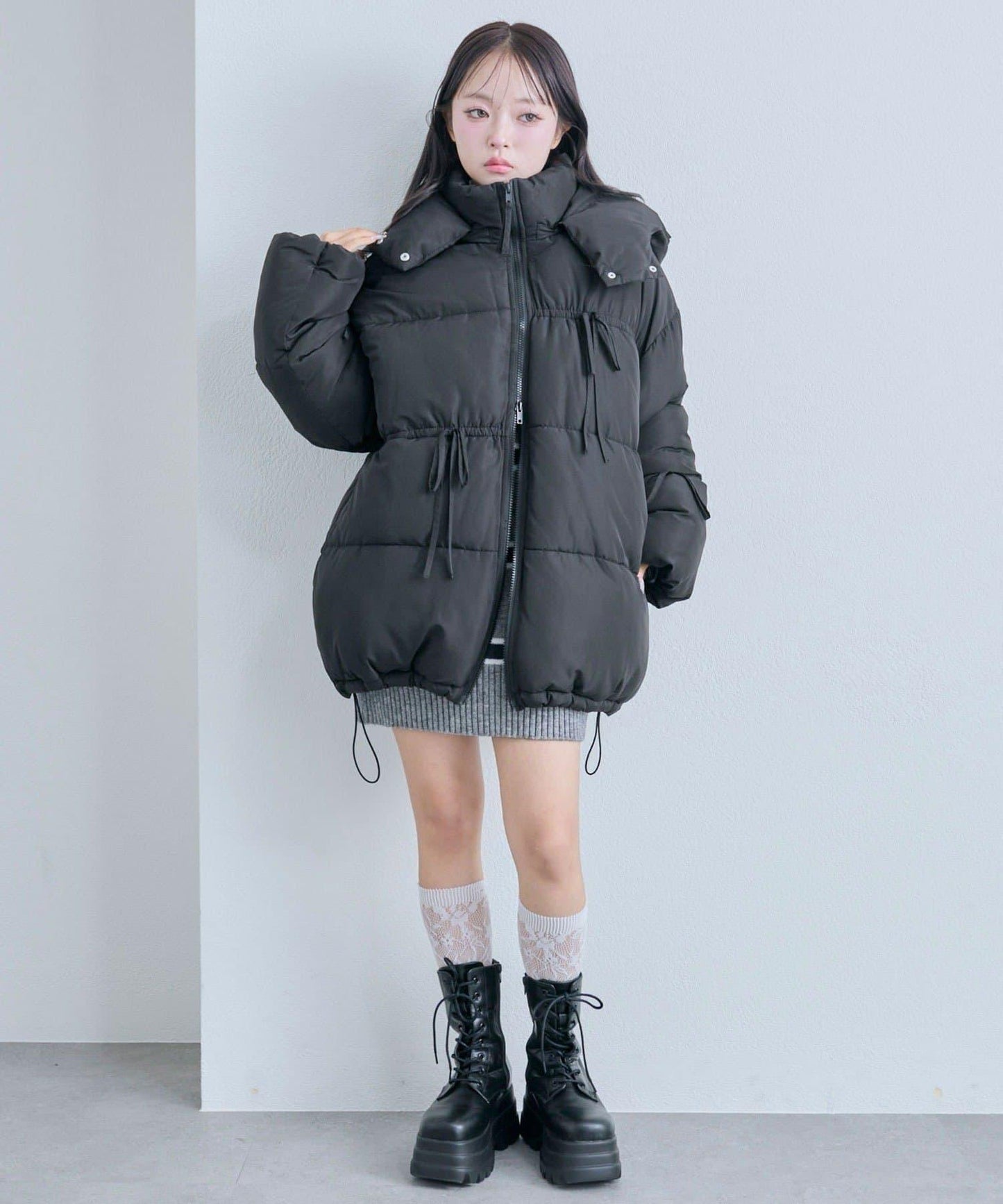 蝴蝶結環保羽絨中長款夾克