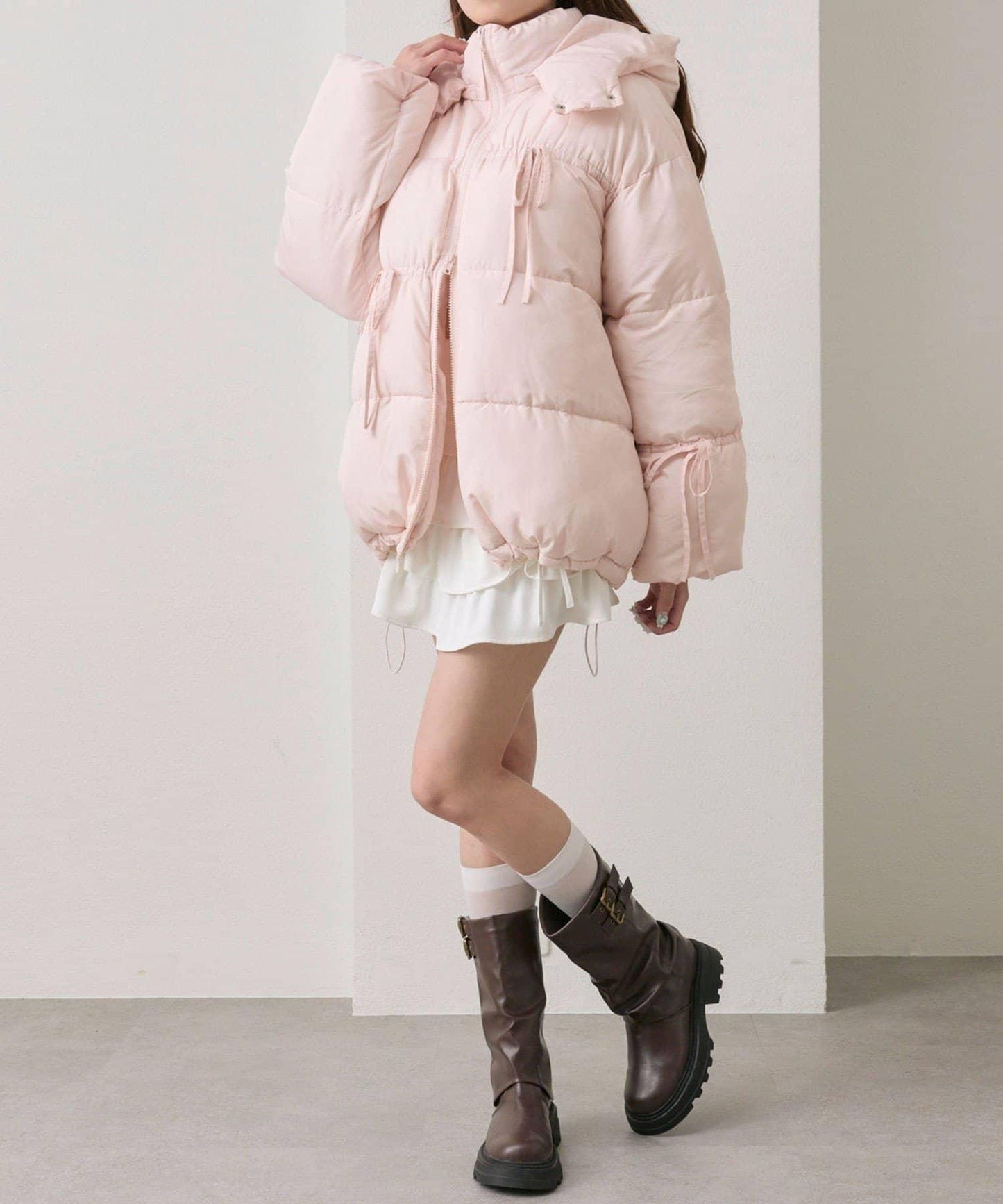 蝴蝶結環保羽絨中長款夾克