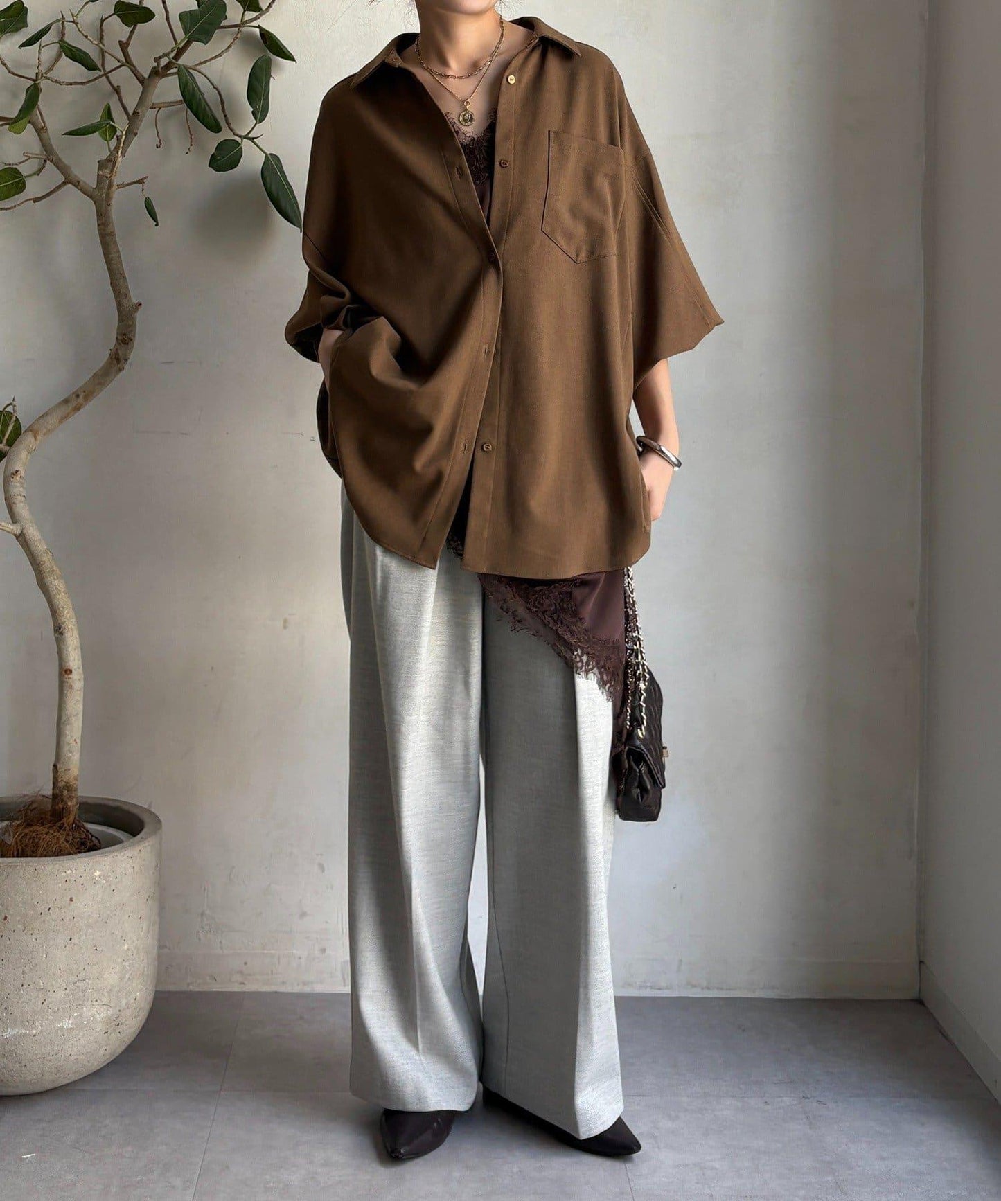 柔軟起毛彈力長褲