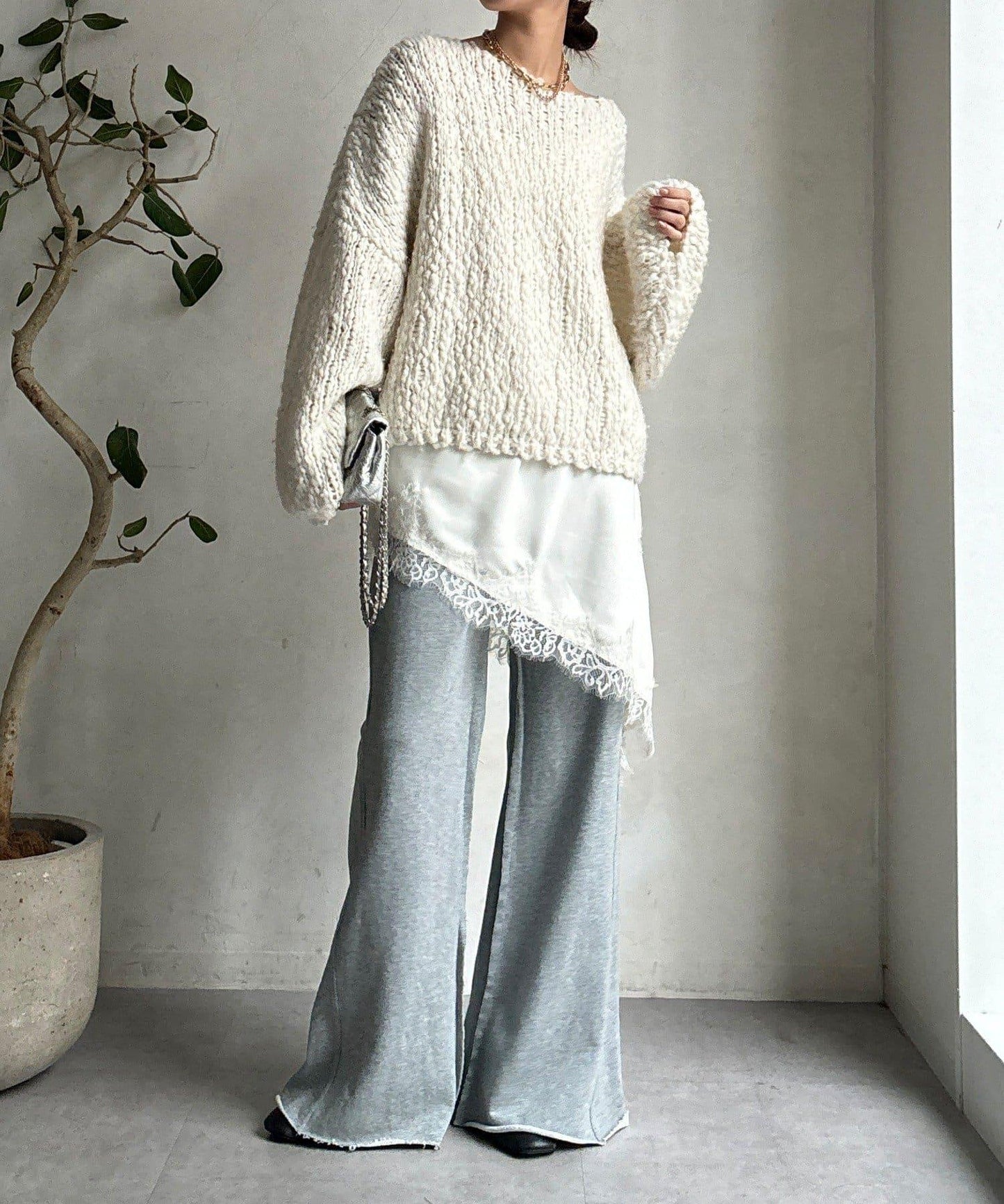 微喇叭衛衣面料長褲