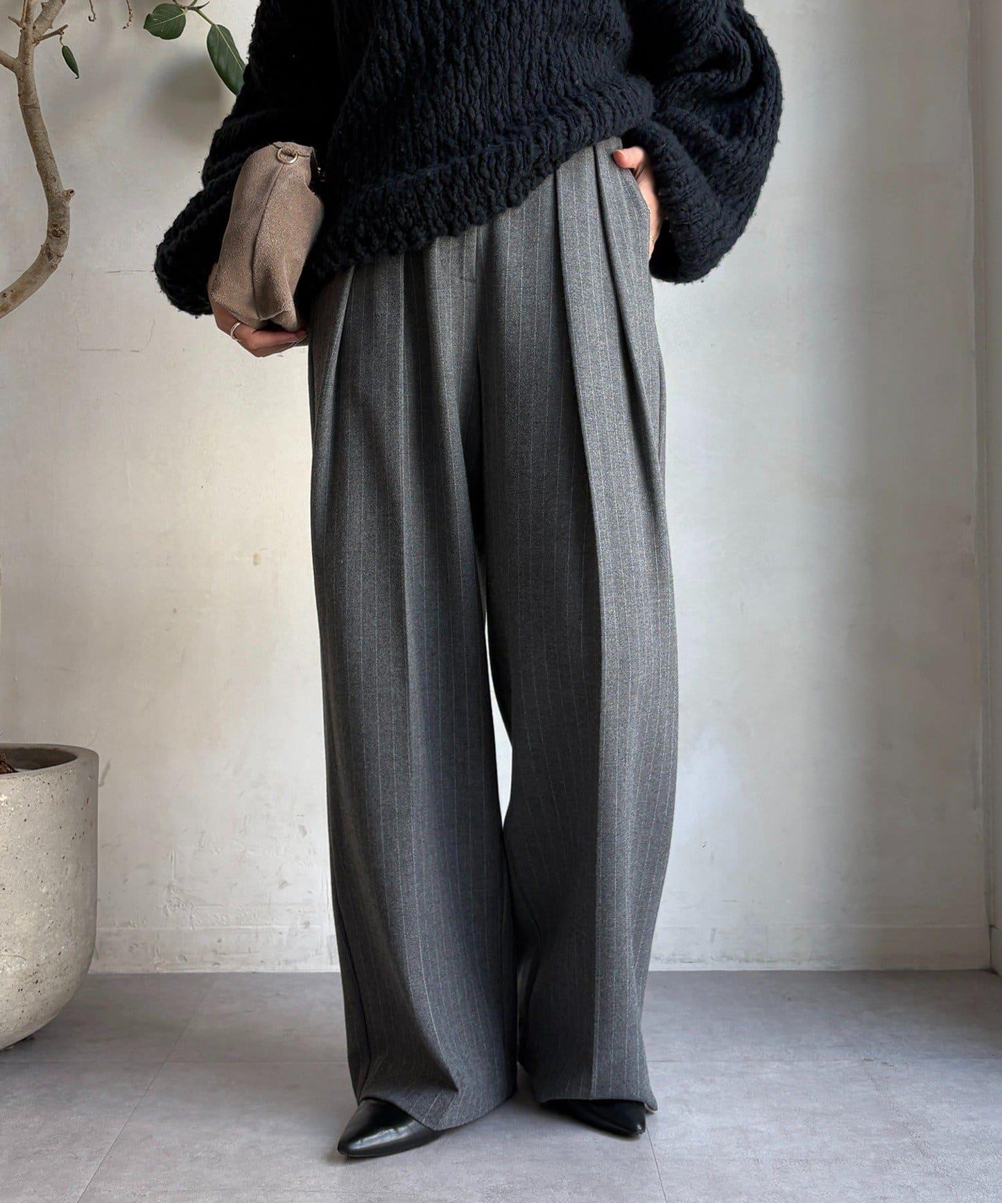 柔軟起毛彈力長褲