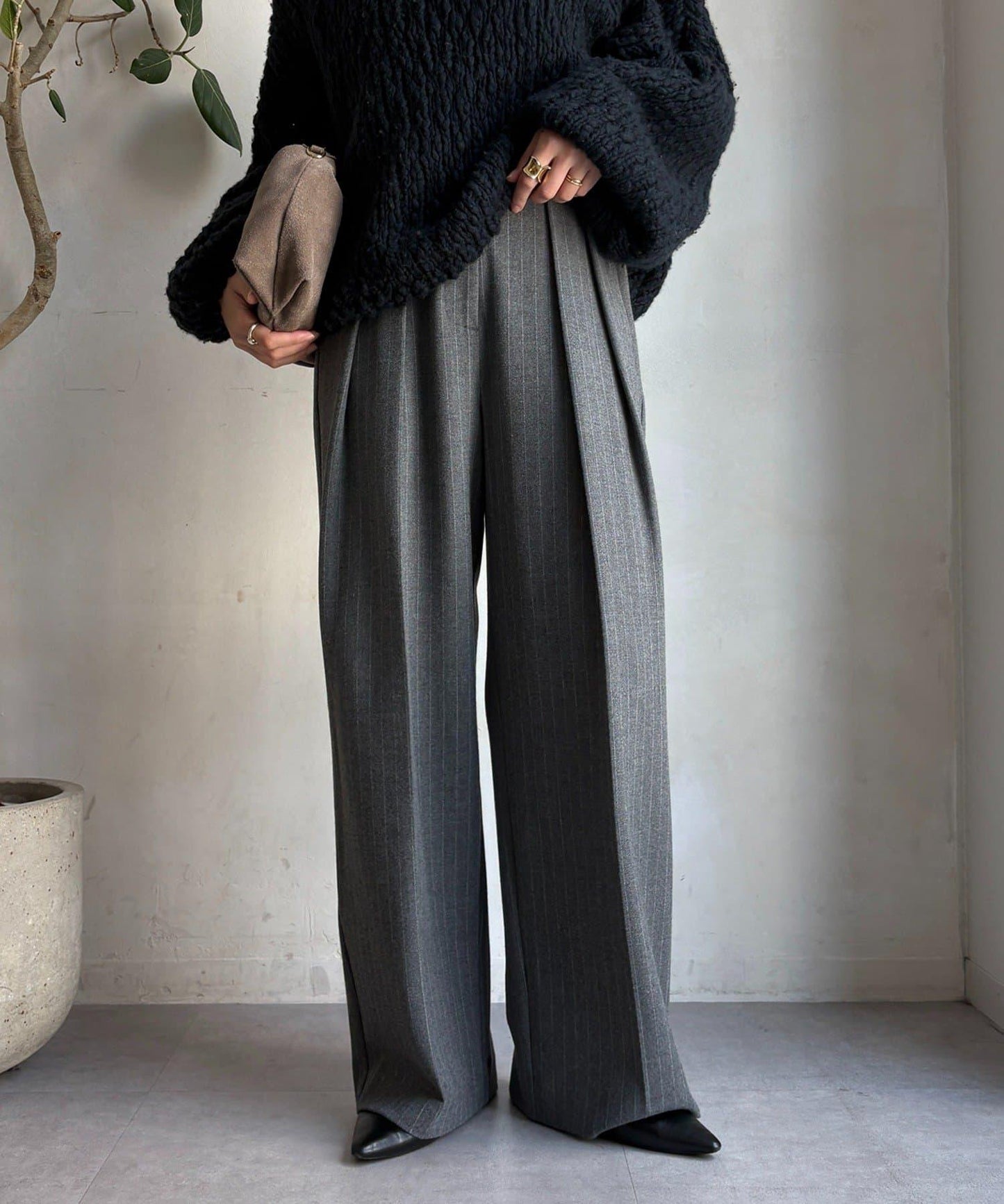 柔軟起毛彈力長褲