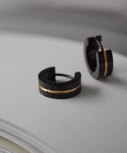 金屬過敏適用/不鏽鋼金色線條圓環耳環