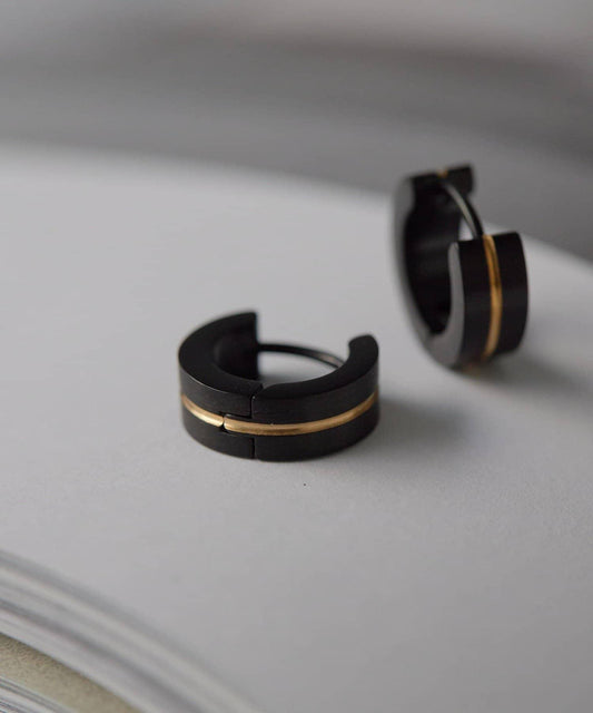 金屬過敏適用/不鏽鋼金色線條圓環耳環