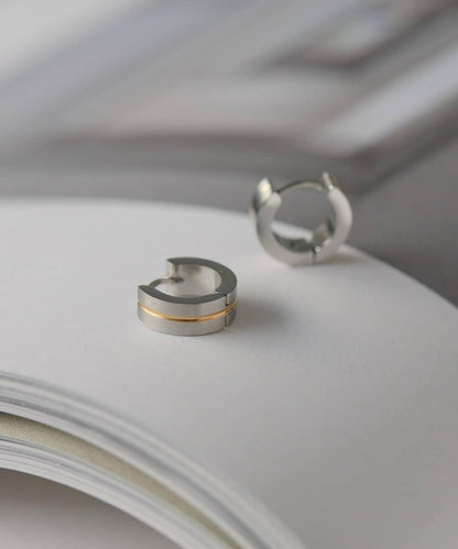 金屬過敏適用/不鏽鋼金色線條圓環耳環