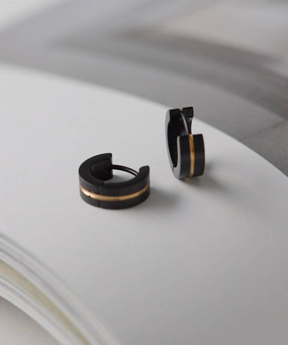 金屬過敏適用/不鏽鋼金色線條圓環耳環