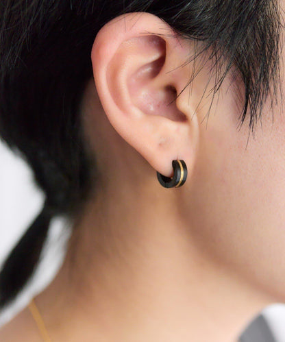 金屬過敏適用/不鏽鋼金色線條圓環耳環