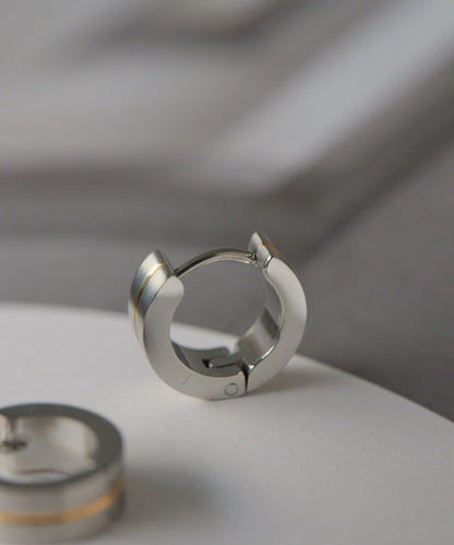 金屬過敏適用/不鏽鋼金色線條圓環耳環