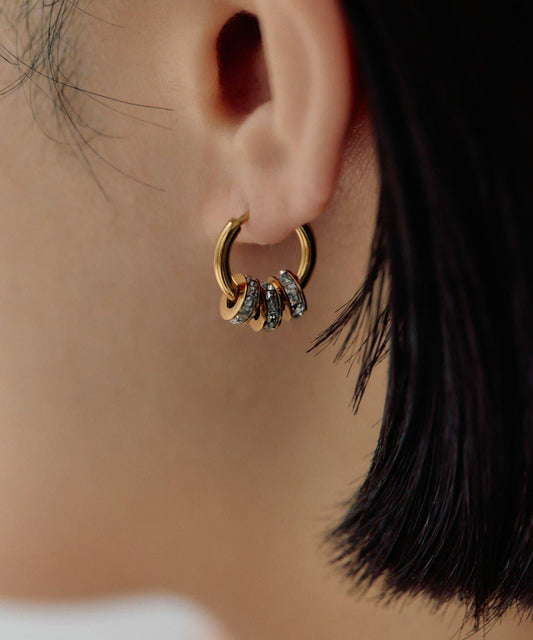 金屬過敏適用/不鏽鋼水晶圓環耳釘