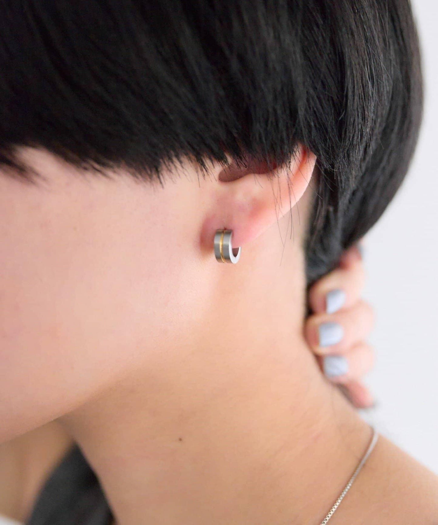 金屬過敏適用/不鏽鋼金色線條圓環耳環