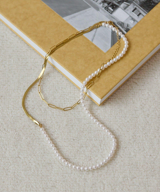 《金屬過敏適用/不鏽鋼》長款珍珠項鍊