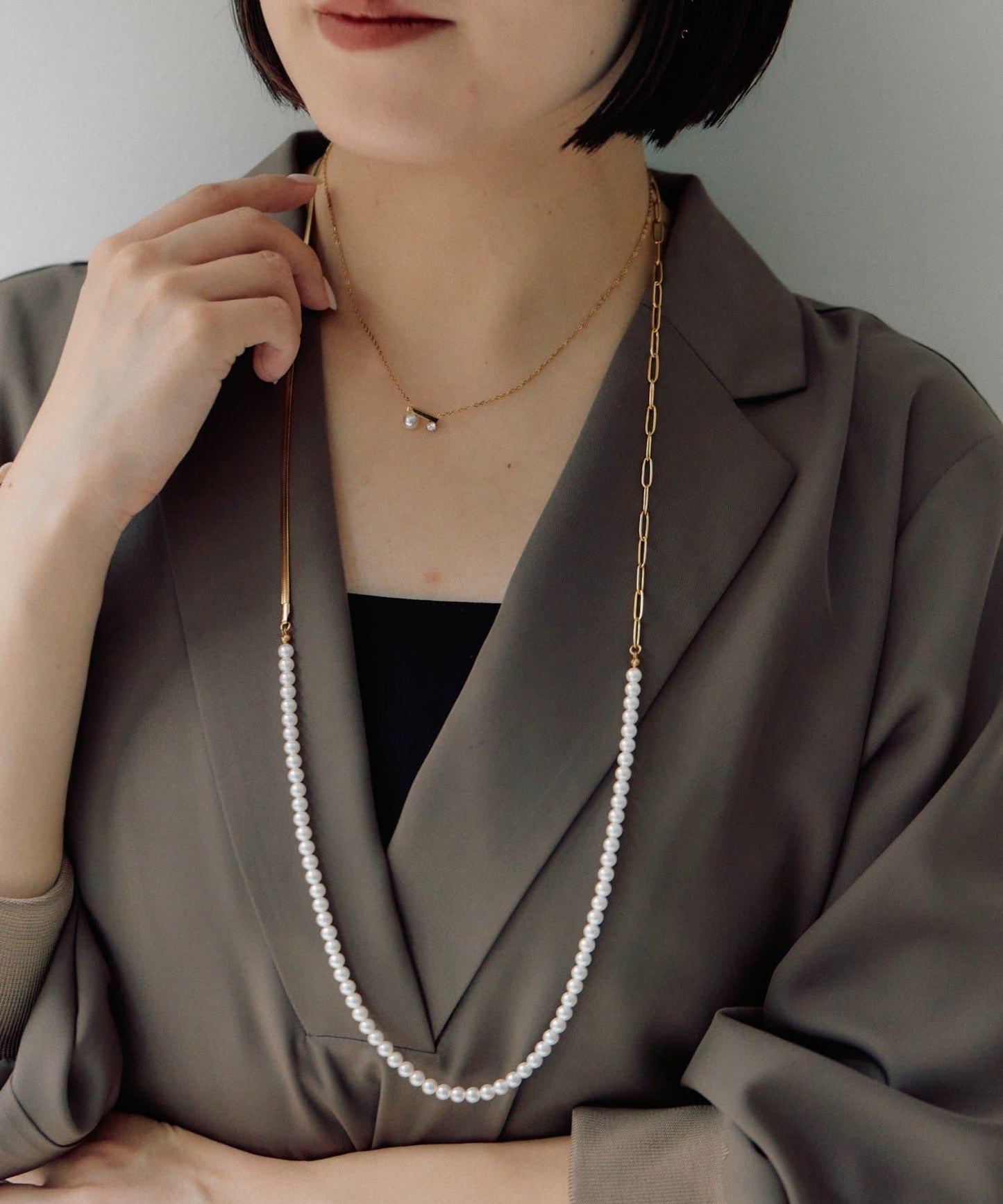 《金屬過敏適用/不鏽鋼》長款珍珠項鍊