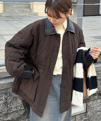 B 格紋絎縫夾克