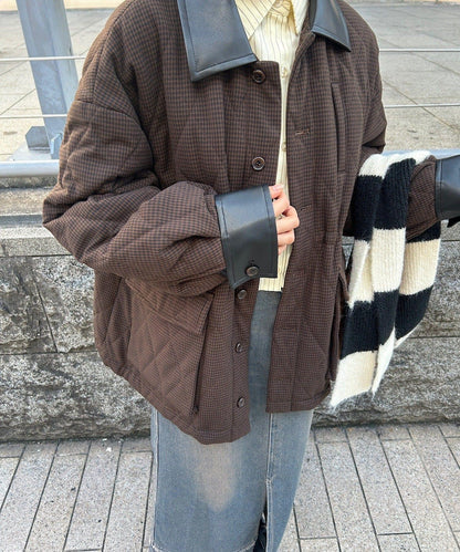 B 格紋絎縫夾克