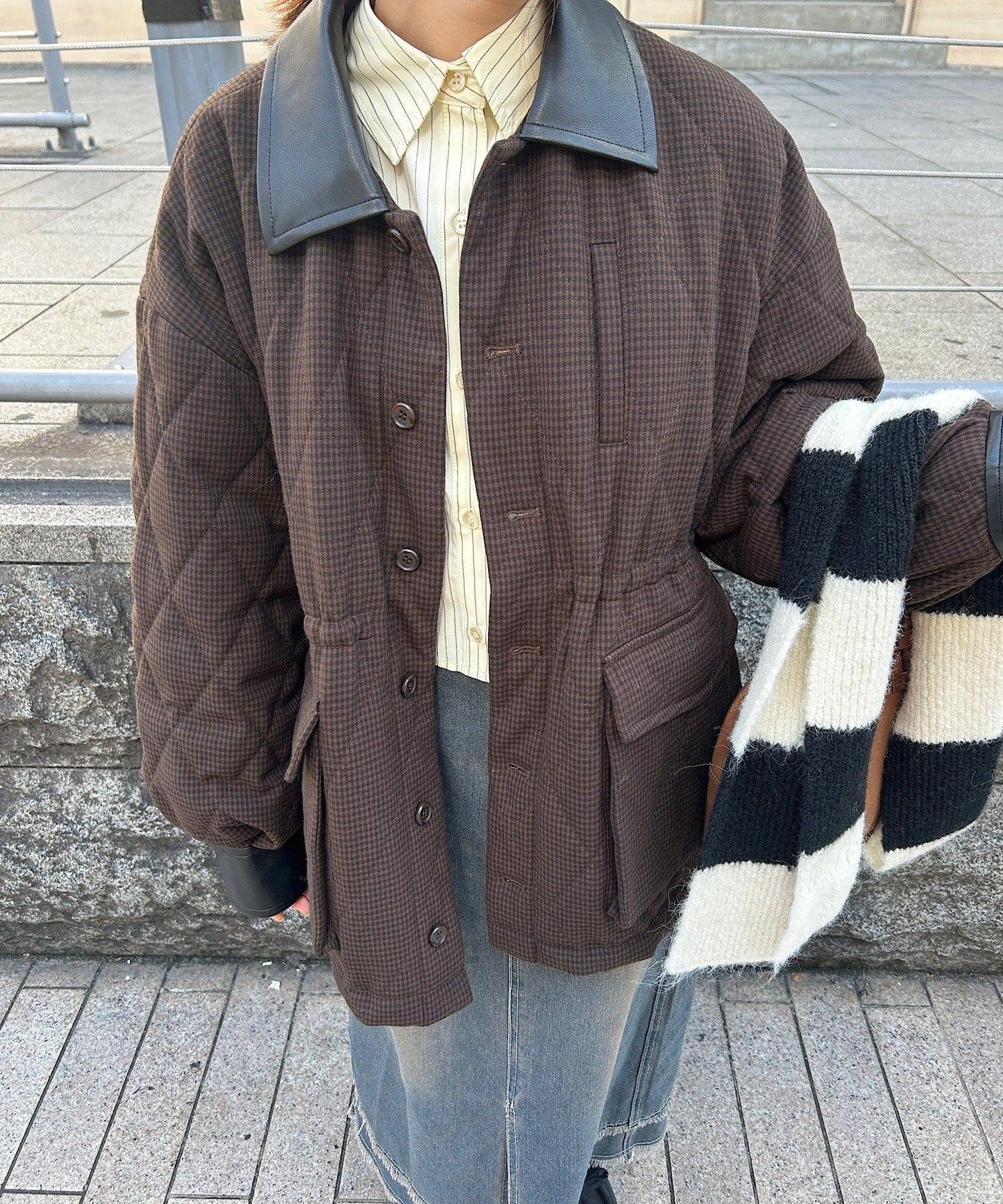 B 格紋絎縫夾克