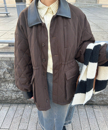 B 格紋絎縫夾克