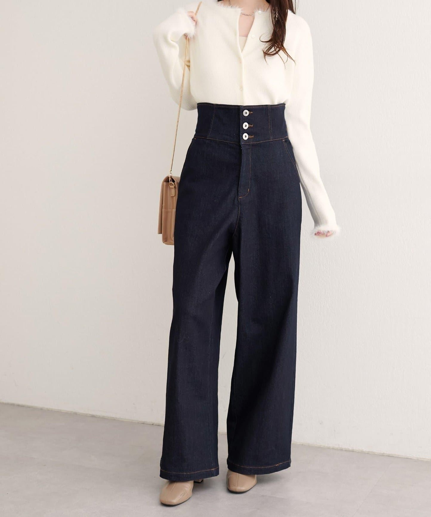 【natural couture】 翻邊腰帶牛仔褲