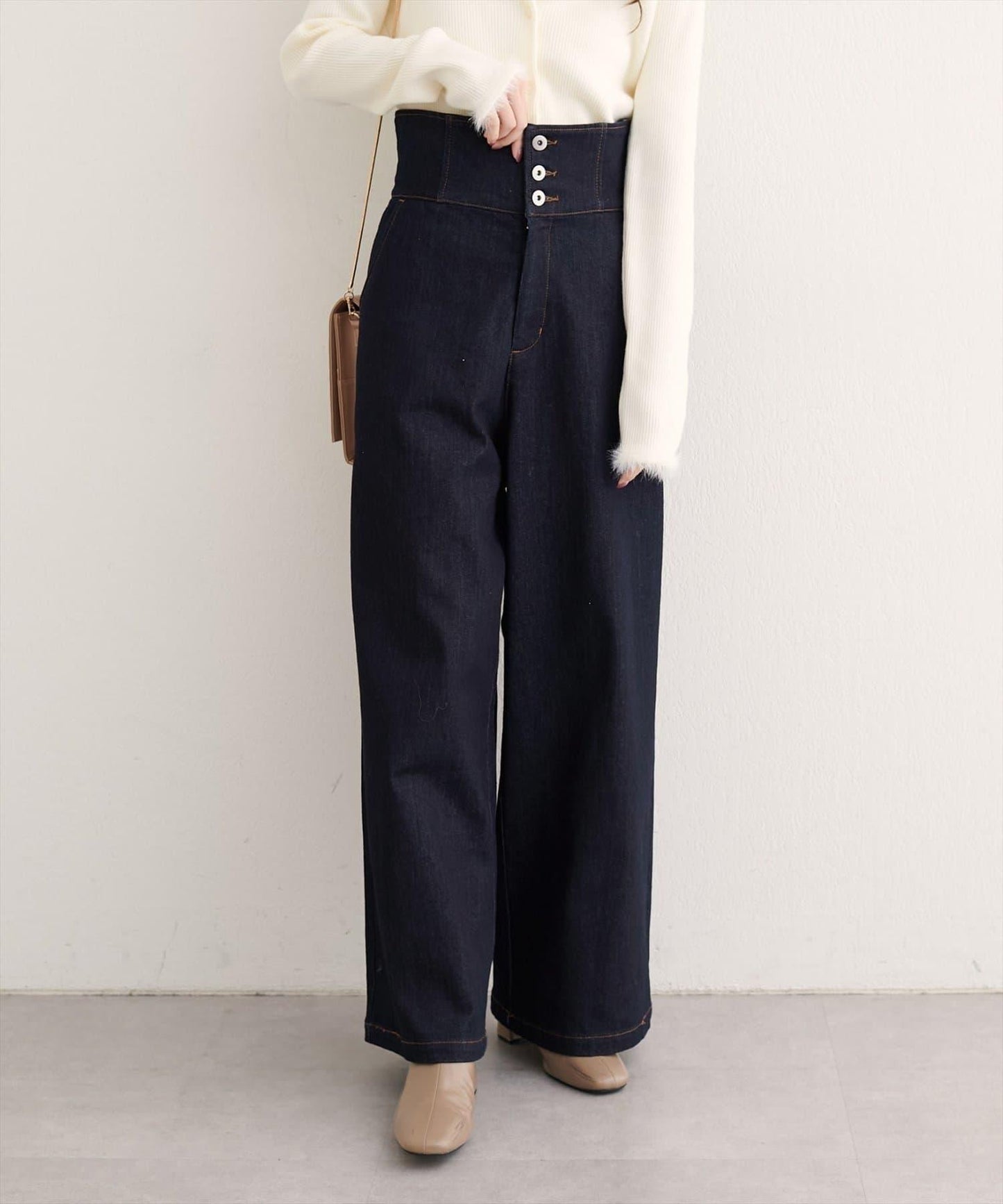 【natural couture】 翻邊腰帶牛仔褲