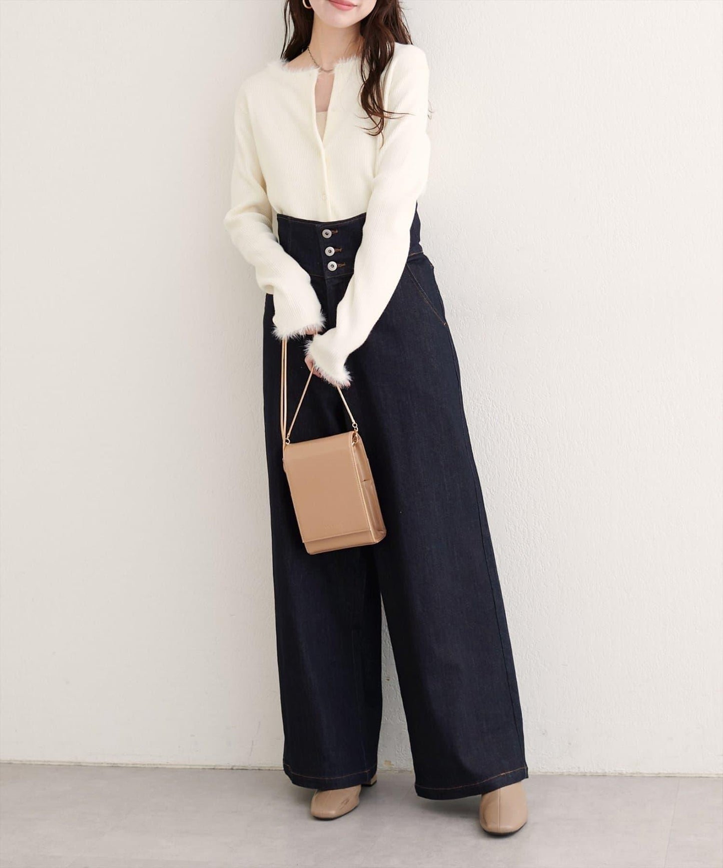 【natural couture】 翻邊腰帶牛仔褲