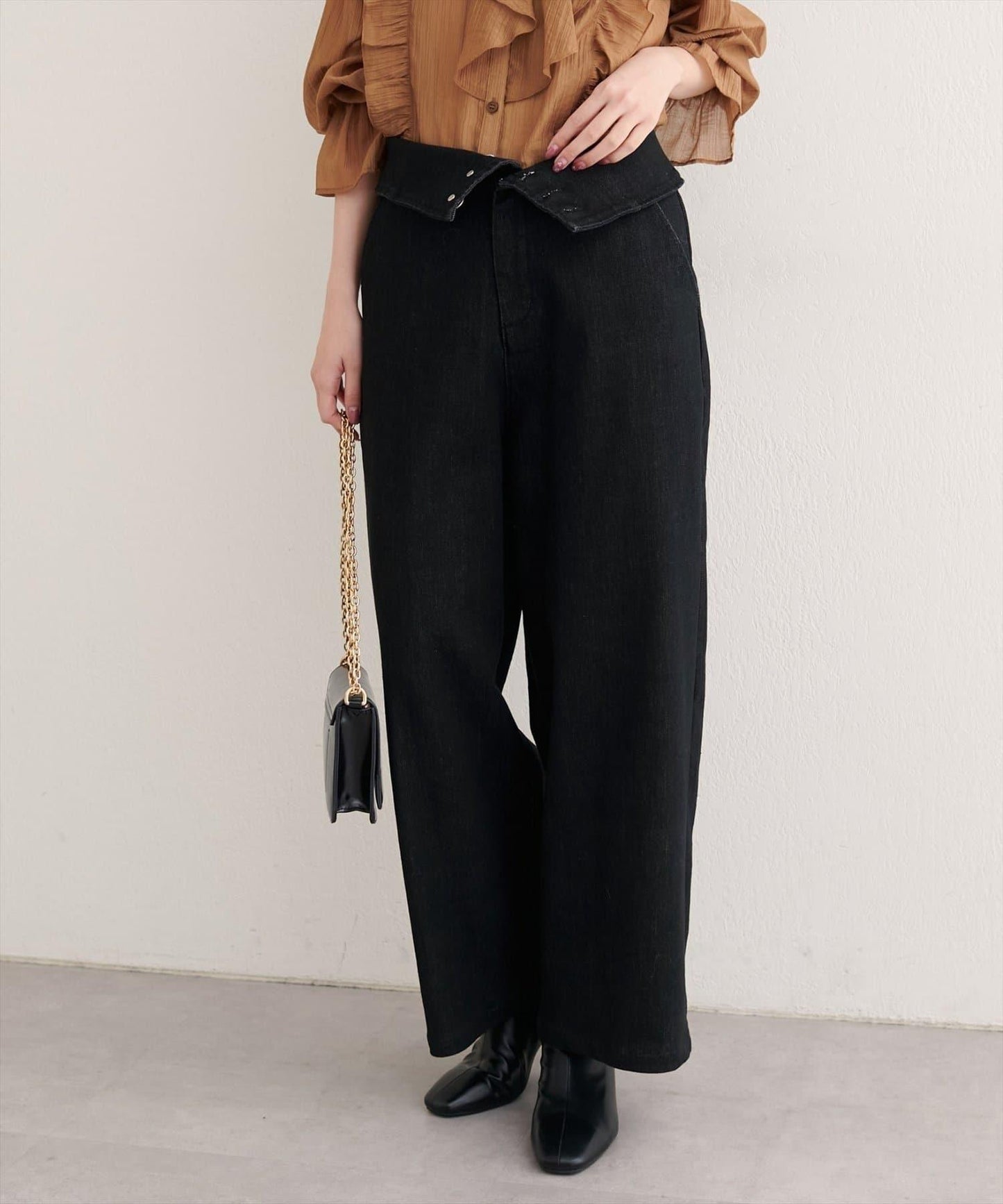 【natural couture】 翻邊腰帶牛仔褲